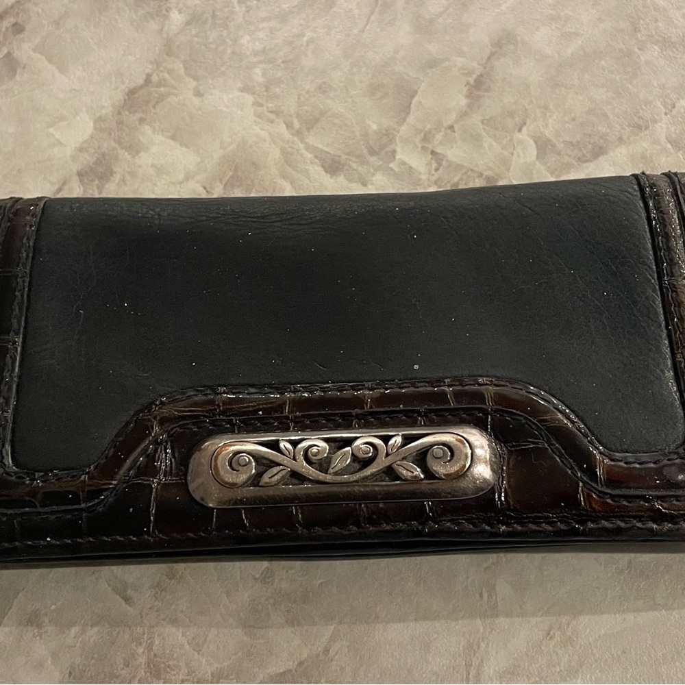 Brighton Black Leather Wallet with Ornate Silver Accent